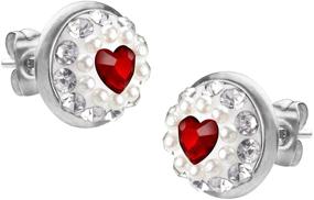 img 4 attached to 💍 555Jewelry Stainless Steel Heart Stud Earrings with Pearls and Cubic Zirconia, Elegant Heart Earrings for Women and Girls, Small Silver Studs