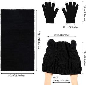 img 3 attached to Stylish Winter Cat Ear Beanie Hat, Neck Warmer Scarf & Touchscreen Gloves Set