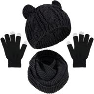 stylish winter cat ear beanie hat, neck warmer scarf & touchscreen gloves set logo