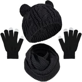 img 4 attached to Stylish Winter Cat Ear Beanie Hat, Neck Warmer Scarf & Touchscreen Gloves Set