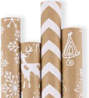🎁 ruspepa рождественская упаковочная бумага - коричневая крафт-бумага с праздничным 3d белым рождественским принтом - набор из 4 рулонов - 30 дюймов x 10 футов на рулон. логотип