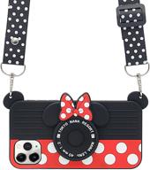 📸 mc fashion iphone 11 pro max case - cute minnie mouse camera case with lanyard & polka dots - shockproof & protective soft silicone case - 6.5 inch 2019 apple iphone 11 pro max logo