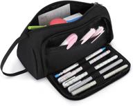 🎒 large pencil case for girls and boys - organize pens and pencils for middle school, college students, and artists - practical cloth office pencil bag holder with metal zipper - black logo