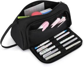 img 4 attached to 🎒 Large Pencil Case for Girls and Boys - Organize Pens and Pencils for Middle School, College Students, and Artists - Practical Cloth Office Pencil Bag Holder with Metal Zipper - Black
