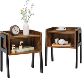 img 3 attached to 🛏️ IWELL Rustic Brown Nightstands Set of 2 with Drawer, Pine Wood Legs - Bedside Table for Bedroom, Ideal Christmas Gift