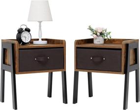 img 4 attached to 🛏️ IWELL Rustic Brown Nightstands Set of 2 with Drawer, Pine Wood Legs - Bedside Table for Bedroom, Ideal Christmas Gift