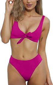 img 1 attached to 👙 Womens High Waist Thong Bandage 2PCS Bikini Sets with Tie Knot Front - QINSEN Beachwear