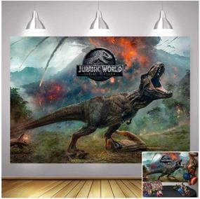 img 4 attached to 📸 Captivate with Jurassic World Photography Backdrops & Party Props - 7X5ft Vinyl Dinosaur Park Volcano Forest Animal Photo Background for Kids Birthday Party & Cake Table Decor