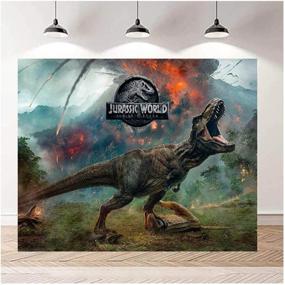 img 1 attached to 📸 Captivate with Jurassic World Photography Backdrops & Party Props - 7X5ft Vinyl Dinosaur Park Volcano Forest Animal Photo Background for Kids Birthday Party & Cake Table Decor