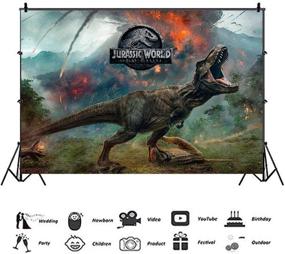 img 2 attached to 📸 Captivate with Jurassic World Photography Backdrops & Party Props - 7X5ft Vinyl Dinosaur Park Volcano Forest Animal Photo Background for Kids Birthday Party & Cake Table Decor