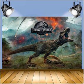 img 3 attached to 📸 Captivate with Jurassic World Photography Backdrops & Party Props - 7X5ft Vinyl Dinosaur Park Volcano Forest Animal Photo Background for Kids Birthday Party & Cake Table Decor