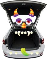 🎃 halloween trunk or treat garage decoration: monster face design with giant eyes, nostrils, tongue, fangs & dot glue logo