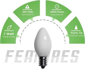 img 2 attached to 💡 Pack of 4 C7 Ceramic White Light Bulbs - 7 Watts, 120 Volts, E12 Base for Night Lights, Christmas String Lights, and Holiday Decorations