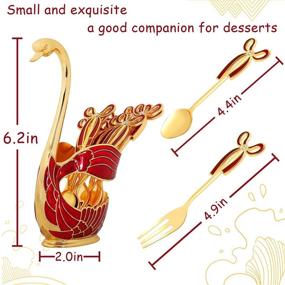 img 3 attached to 🌺 Gusnilo 11PCS Creative Spoon Dessert Fork Dinnerware Set - Swan Base Holder, 5 Forks and 5 Spoons - Metal Dinnerware for Family Dessert Shop (Red, Swan)