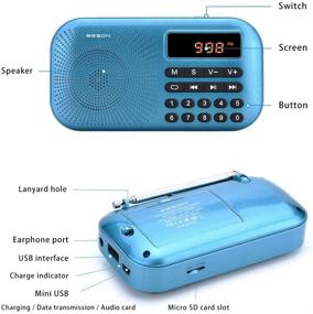 img 2 attached to 📻 GESON RM-155Pro AM FM Portable Radio USB Speaker with MP3 Music Player, Micro SD/TF Support, Auto Scan Save, LED Display, USB Data Transmit and Sound Card Function, Rechargeable BL-5C Battery (Blue)