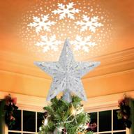 silver lighted christmas tree topper - rotating snowflake projector with 3d hollow glitter design логотип