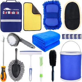img 4 attached to LIANXIN Car Cleaning Tools Kit - Ultimate Car Wash Kit with Microfiber Cloth Towels, Collapsible Bucket, Sponges, Wheel Brush, Tire Brush & More!