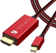 🔴 ivanky 6.6ft nylon braided mini displayport to hdmi cable - red, ideal for macbook air/pro, surface pro/dock, monitor, projector, more logo