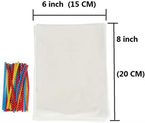 img 3 attached to 🎁 Clear Flat Cellophane Treat Bags - 100 Pcs of 8x6 inches for Bakery, Popcorn, Cookies, Candies, Dessert - includes 1.4mil Thick Bags and Free Metallic Twist Ties!