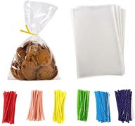 🎁 clear flat cellophane treat bags - 100 pcs of 8x6 inches for bakery, popcorn, cookies, candies, dessert - includes 1.4mil thick bags and free metallic twist ties! logo