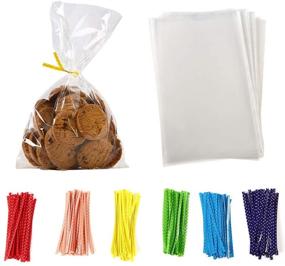 img 4 attached to 🎁 Clear Flat Cellophane Treat Bags - 100 Pcs of 8x6 inches for Bakery, Popcorn, Cookies, Candies, Dessert - includes 1.4mil Thick Bags and Free Metallic Twist Ties!