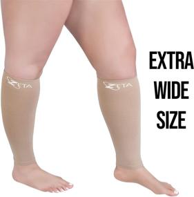 img 3 attached to Zeta Sleeve XXL Wide Plus Size Calf Compression: Soothing Gradient Support for Swelling, Pain, Edema, DVT - Large Cuffs, Stretch up to 26 Inches - Unisex, Ideal for Nurses, Seniors, Flights (Nude)