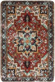 img 4 attached to 🏮 Lahome Collection Traditional Oriental Area Rug - 2’ X 3’ Faux Wool Non-Slip Vintage Accent Rug Small Throw Carpet for Door Mat Entryway Bedrooms - Distressed Red Design