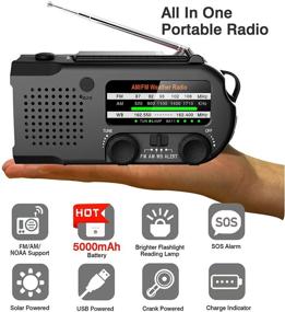 img 3 attached to 📻 Радио Lukasa 5000mAh с ручным приводом, солнечной батареей, AM/FM/NOAA функциями и аварийной сигнализацией, перезаряжаемый фонарик с LED-подсветкой, зарядное устройство для телефона, настольная лампа, чёрный цвет