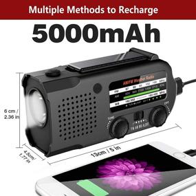 img 2 attached to 📻 Радио Lukasa 5000mAh с ручным приводом, солнечной батареей, AM/FM/NOAA функциями и аварийной сигнализацией, перезаряжаемый фонарик с LED-подсветкой, зарядное устройство для телефона, настольная лампа, чёрный цвет