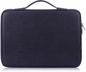 img 4 attached to 🎒 FYY Waterproof Leather Laptop Sleeve Bag Case with Inner Tuck Net - Fits 12-13.3 Inches Laptops, Notebook, MacBook Air/Pro, Tablet, iPad Navy [Solid Hard Shape]