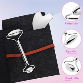 img 3 attached to 9Oine Face Roller and Gua Sha Set - Stainless Steel Mini Facial Roller Set: Best Beauty Skin Massager for Wrinkles, Anti-Aging - Authentic, Durable, Noiseless Design