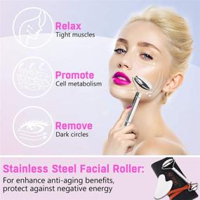 img 2 attached to 9Oine Face Roller and Gua Sha Set - Stainless Steel Mini Facial Roller Set: Best Beauty Skin Massager for Wrinkles, Anti-Aging - Authentic, Durable, Noiseless Design