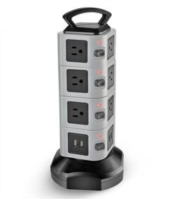 img 3 attached to Сетевой фильтр с защитой от перенапряжения TNP Tower Power Strip с USB-портами - 14 розеток + 4 USB-порта для зарядки, настольная зарядная станция с индивидуальными выключателями, адаптер с разъемом для 6 футового удлинителя