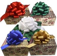 🎁 set of 5 large christmas gift pull bows - gold, white, green, blue, red, 9" wide - ideal for presents, birthdays, holidays, boxing day, fundraisers, school dances logo