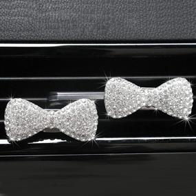 img 4 attached to 💎 Bling Bowknot Car Vent Clips Charms 2 Pack - Crystal Air Freshener Perfume Clip with Silver-White Sparkling Diamonds - Aromatherapy Rhinestones Car Vent Interior Decoration Gift by Sikawai - Bow-Knot