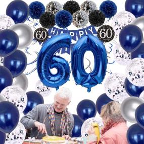 img 2 attached to 🎉 Blue and Silver 60th Birthday Decorations: Happy 60 Balloons Banner for Men and Women