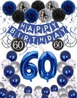 🎉 blue and silver 60th birthday decorations: happy 60 balloons banner for men and women логотип