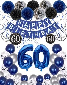 img 4 attached to 🎉 Blue and Silver 60th Birthday Decorations: Happy 60 Balloons Banner for Men and Women