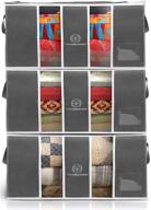 🛏️ organize with ease: large comforter storage bag - closet storage organizer for bedding sets, clothes and blankets - stackable & zippered - clear window - 3 pack (grey) logo