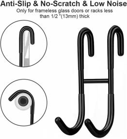 img 2 attached to 🚿 Haitis 2 Pack Over Shower Glass Door Hook, Plated Matte Black, 304 Stainless Steel Rack Hooks, Bathroom Frameless No-Drill Hanger, for Bathing Suits, Robes, Towels, Squeegees, Loofahs, Shavers