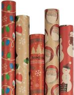 🎁 jam paper assorted gift wrap - christmas kraft wrapping paper - 125 sq ft total - kids kraft christmas set - 5 rolls per pack logo