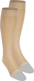 img 4 attached to NuVein Knee Length Open Toe Beige Compression Stockings, 20-30 mmHg Support for Women & Men, Large Size