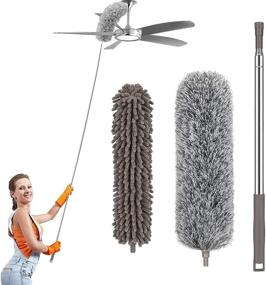 img 4 attached to VMVN Microfiber Duster Set with Extension Pole – Stainless Steel, Reusable & Bendable Duster – Washable Lightweight Dusters for Cleaning Ceiling Fan, High Ceiling, Blinds, Furniture, and Cars