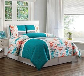 img 1 attached to 🛏️ Queen Size Bedding Set - Turquoise Blue/Orange/Grey Patchwork Design, 3-Piece Bed in a Bag Down Alternative Comforter. Ideal for Bedroom or Guest Room Decor.