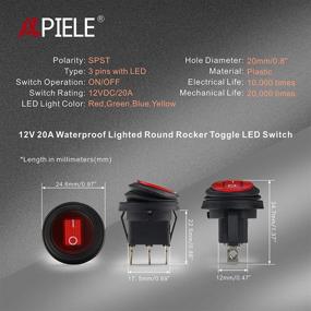 img 3 attached to APIELE Waterproof Round Rocker Toggle Switch 2 Position DC 12V 20A ON-Off With LED Light SPST 3 Pins 5Pcs KCD1-8-101NW (Red)