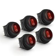 apiele waterproof round rocker toggle switch 2 position dc 12v 20a on-off with led light spst 3 pins 5pcs kcd1-8-101nw (red) logo