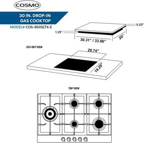 img 1 attached to 🔥 Cosmo 850SLTX-E 5 Burner Gas Cooktop, Stainless Steel, Counter Cooker with Cast Iron Grate Stove-Top, Melt-Proof Metal Knobs, 30 Inches