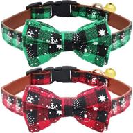 kudes christmas snowflake dog collars 2 pack/set - adjustable collars with bow tie and bells for small/medium/large pets in red &amp; green logo