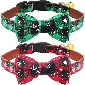 img 4 attached to KUDES Christmas Snowflake Dog Collars 2 Pack/Set - Adjustable Collars with Bow Tie and Bells for Small/Medium/Large Pets in Red &amp; Green