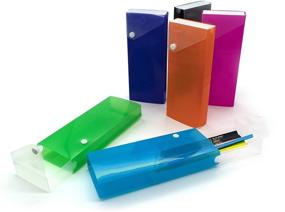 img 2 attached to 🖍️ Emraw Translucent Slider Pencil Case with Button Snap - Durable Pencil Case Slider for Color Pencils (6-Pack)